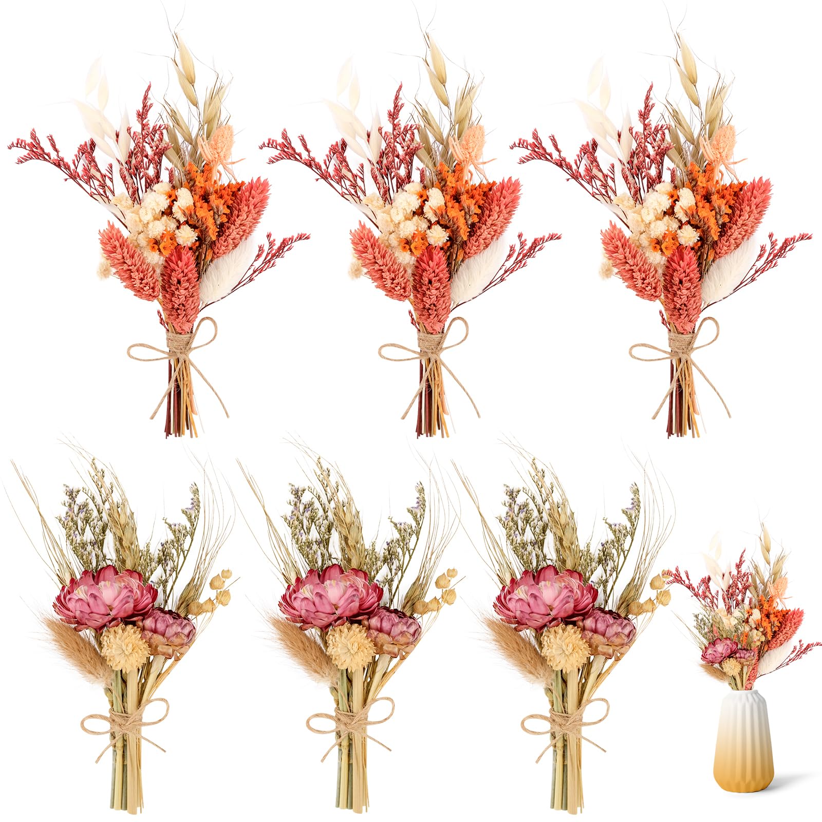 6 Bündel Mini Boho Trockenblumenstrauß Klein Trockenblumen Blumen Natürliche Getrocknete Blumenstrauss für Boho Deko Bilderrahmen DIY Handwerk, Hochzeitsdeko & Party