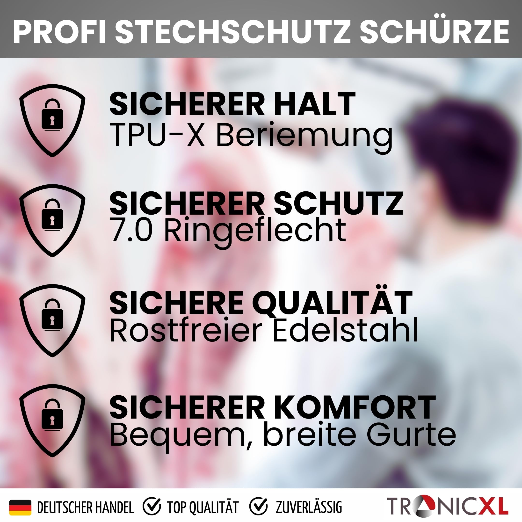 TronicXL 80 x 55 cm Stechschutzschürze Schürze mit Stechschutz Stichschutz Kettenhemd Schnittschutzschürze aus Edelstahl Kochschürze Metzgerschürze Fleischer