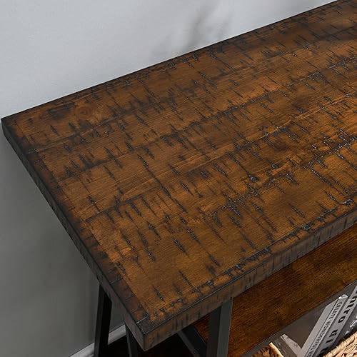 Miniatura 5 de MODERION Mesa consola con mesa dentada, mesa de entrada de madera maciza con estante de almacenamiento, mesa de pasillo rústica de 3 niveles, mesa