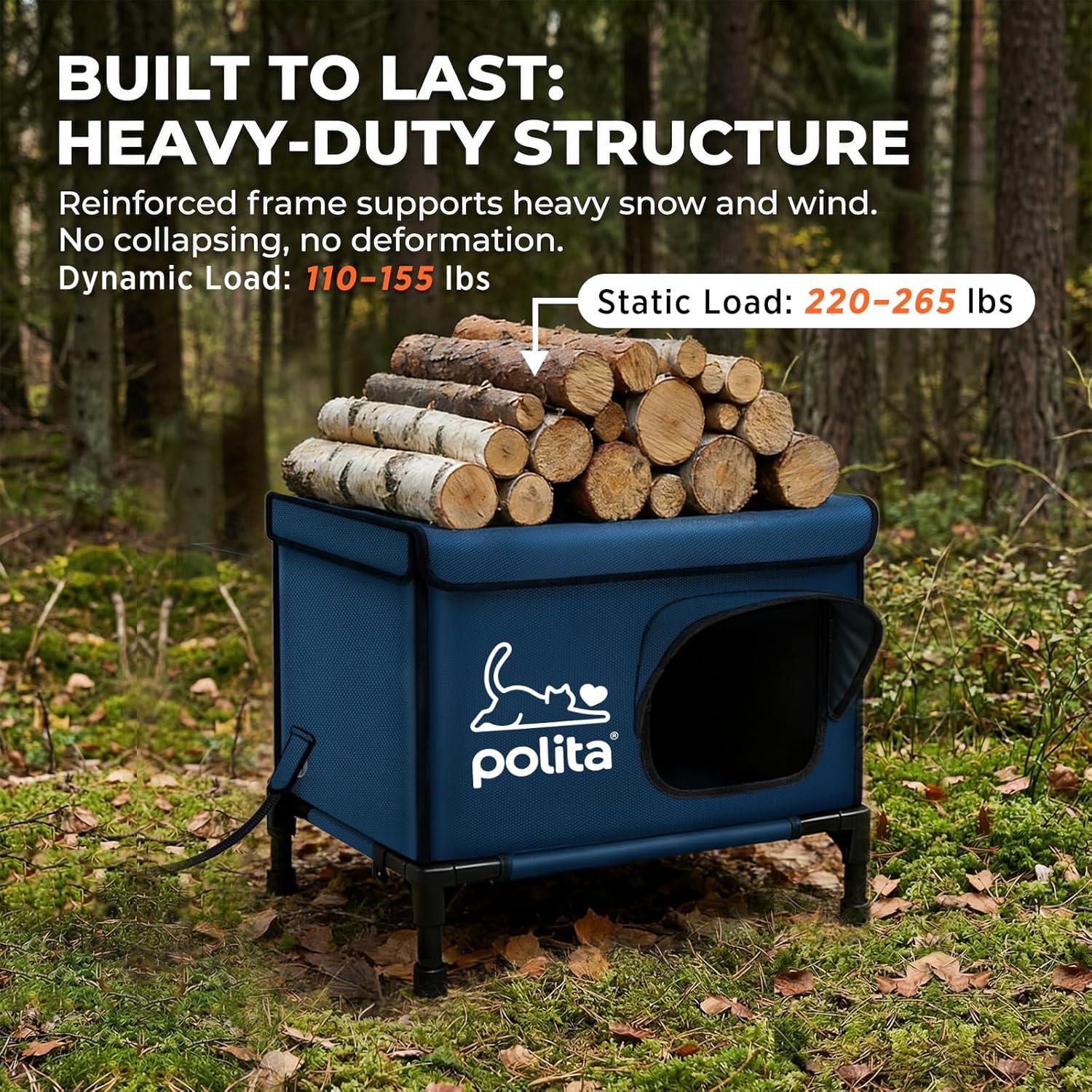 Polita Indestructible Heated Cat House for Outdoor Cats All Seasons, Extremely Insulated & 100% Weatherproof, Elevated Feral Cat Shelter with Waterproof Eaves &Safe Escape Door for Stray & Barn Cats​​