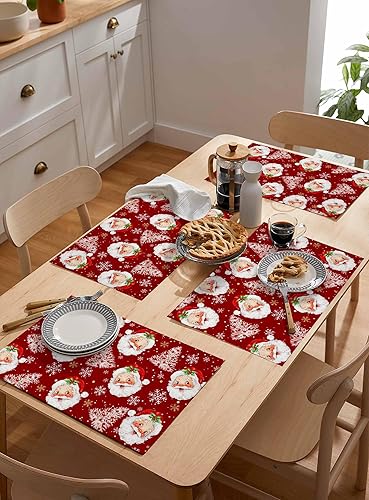 Vista 292 de Juego de 6 manteles individuales rojos para el día de San Valentín, diseño de corazón de San Valentín, resistentes al calor, lavables, manteles