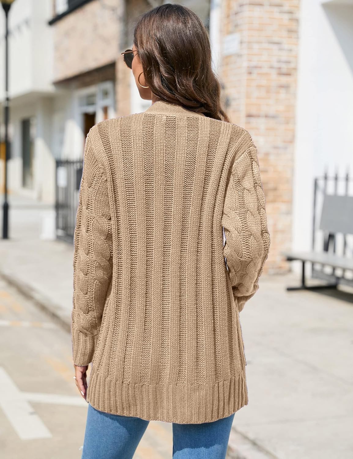 KOJOOIN Women's Casual Button Down Cardigan Sweaters Chunky Long Sleeve Cable Knit Outerwear Coat with Pocket - Image 5