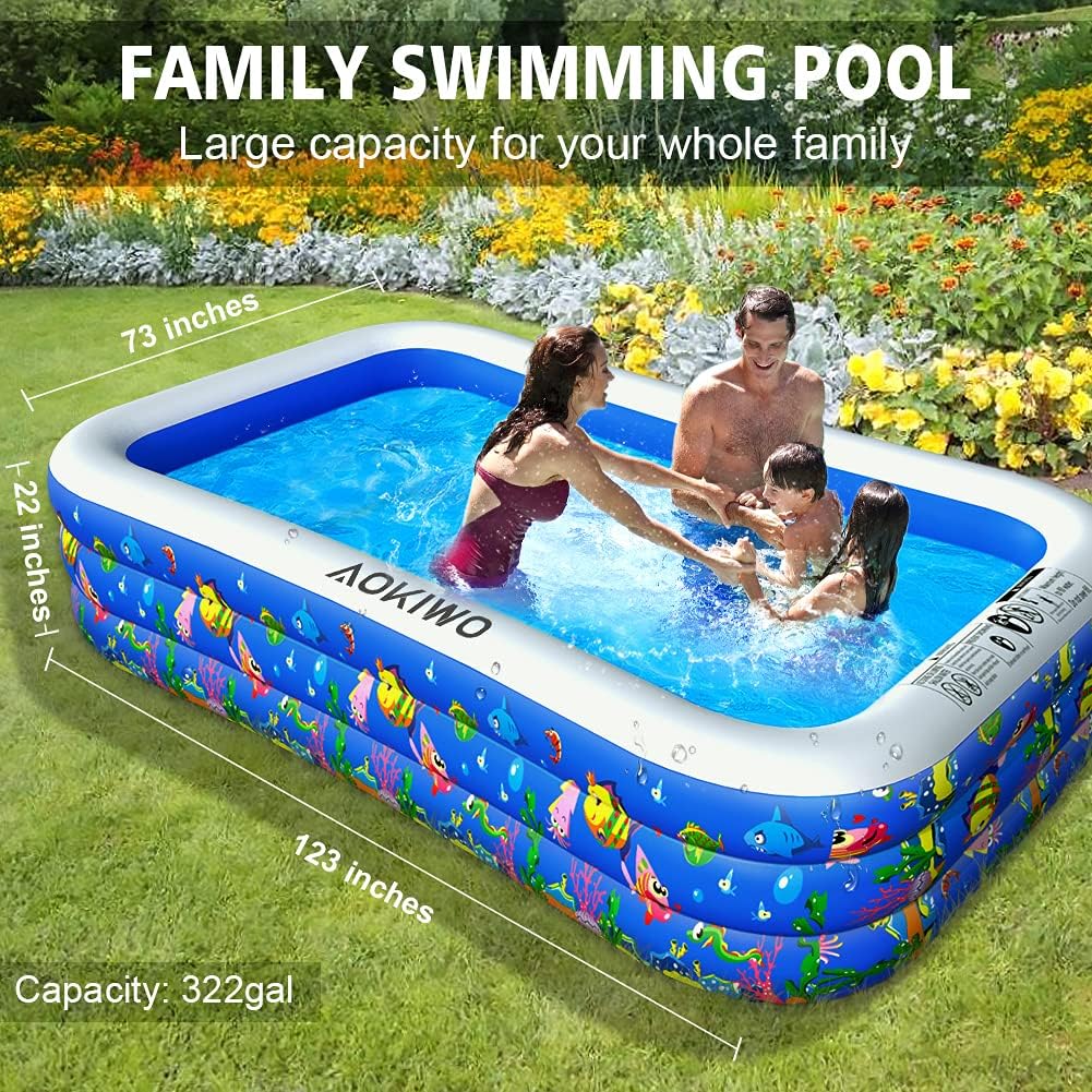 AOKIWO Inflatable Swimming Pool, Family Inflatable Swimming Lounge Pool 118" X 72" X 20" Full-Sized Kiddie Pool for Kids, Kiddie, Adults, Infant, Garden, Backyard, Outdoor Summer Water Party: Kitchen & Dining
