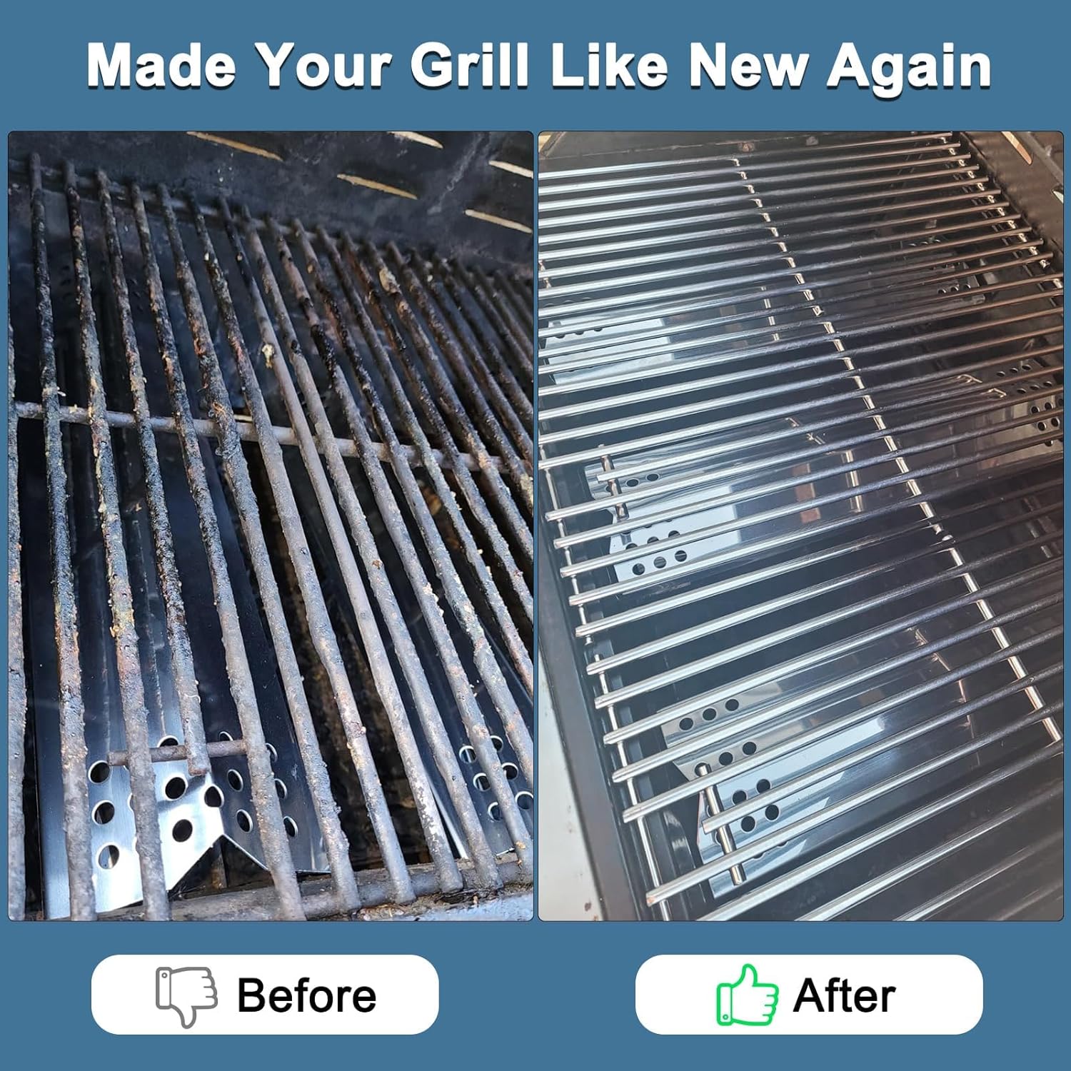 Adviace Grill Replacement Parts for Kitchenaid 740-0781 720-0856V 720-0856, 4 Pieces Solid Stainless Steel Grill Grates for Kitchenaid 740-0781 4-Burner Grill