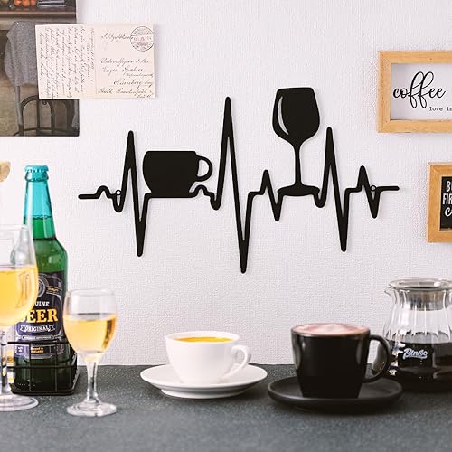 Blulu Heartbeat - Cartel de café y bar de vinos de 15.75 x 9.04 pulgadas, decoración de pared rústica de metal negro para colgar en la pared para