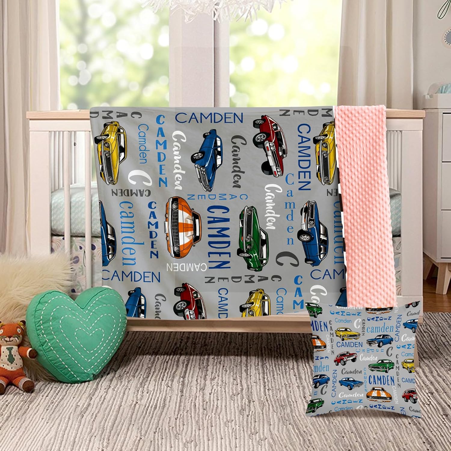 Dyoart Personalized Baby Car Blankets with Name - Receiving Swaddle Blanket with Double Layer Dotted Backing Suitable for Baby Kids Teen Boys Girls Gift(30"x40")