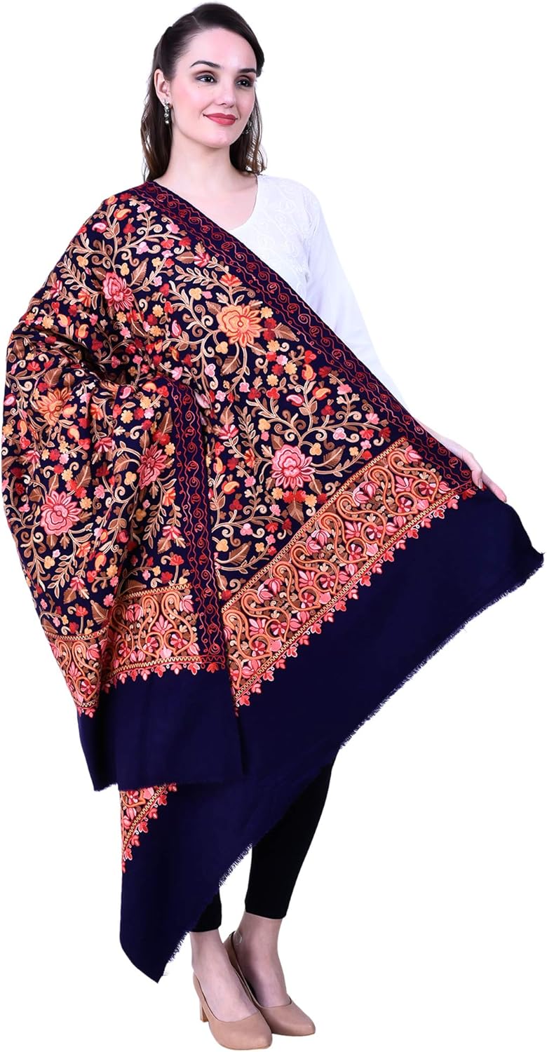 Women's Kashmiri Wool Blended Shawl Embroidered by Kashmiri Artisans, (Large Size - 40 x 80 Inches) - Image 3