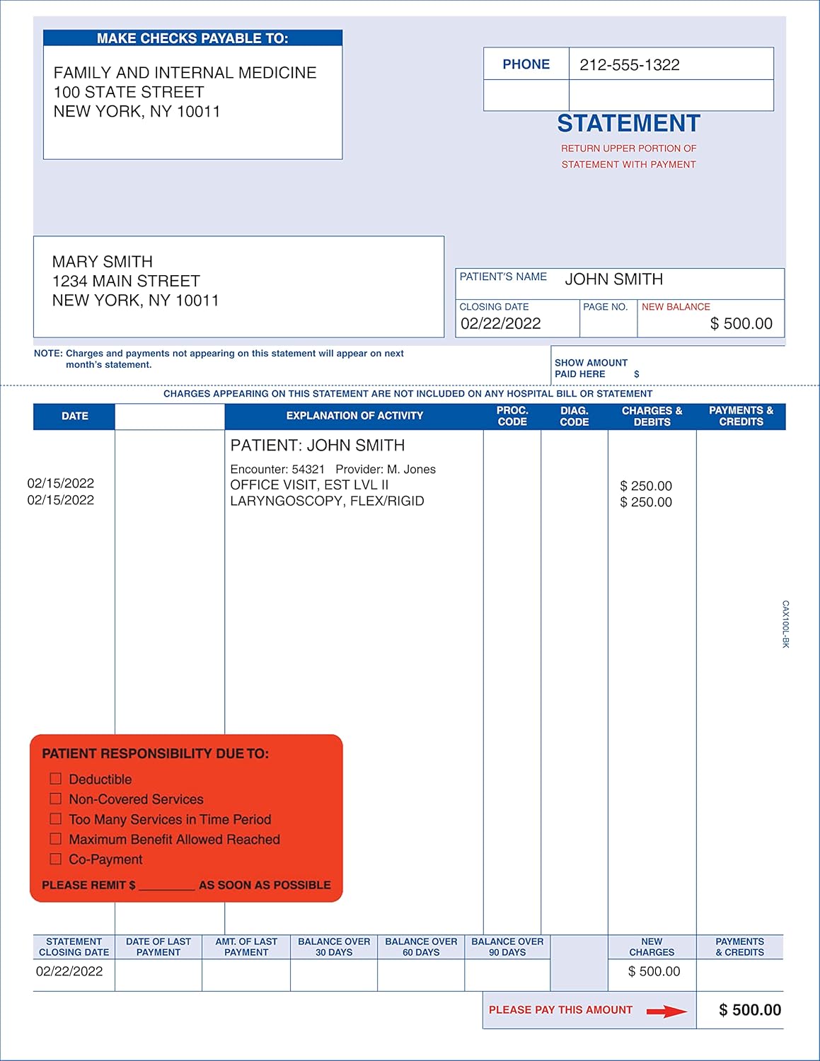 Patient Responsibility Billing Label, Fluorescent Red, 3-1/4” x 1-3/4”, Doctor Stuff, Insurance Balance Clarification Stickers, Permanent Adhesive, 250 Stickers/Box