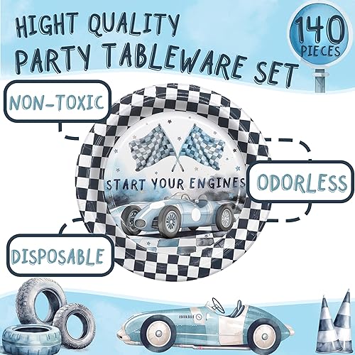 Miniatura 2 de Recuerdos y decoraciones de fiesta de cumpleaños de coche de carreras de acuarelas - Suministros y vajilla para fiesta de carreras