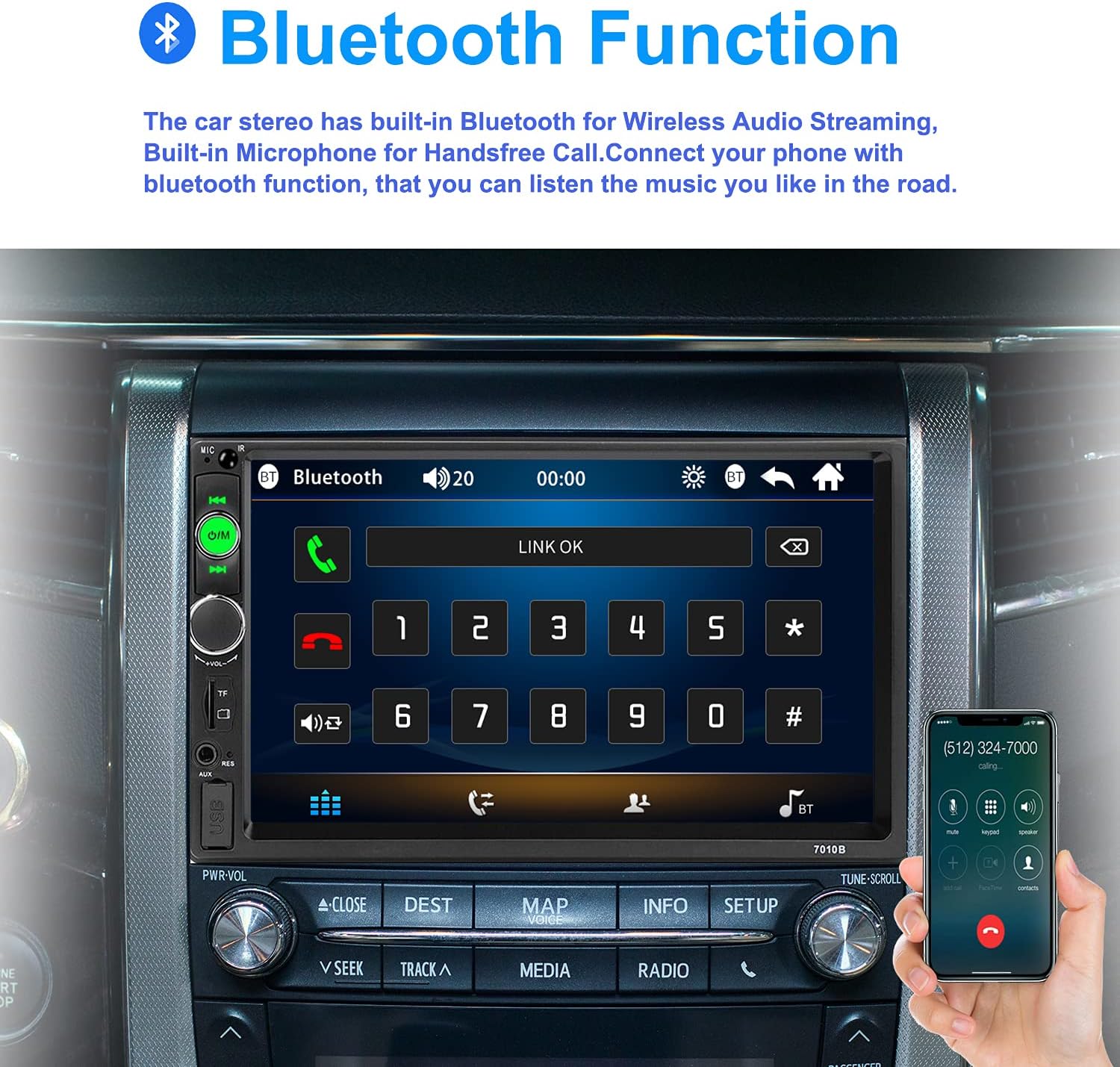 CAMECHO DAB 2 Din Car Radio 7 Inch HD Touch Screen with Bluetooth Hands