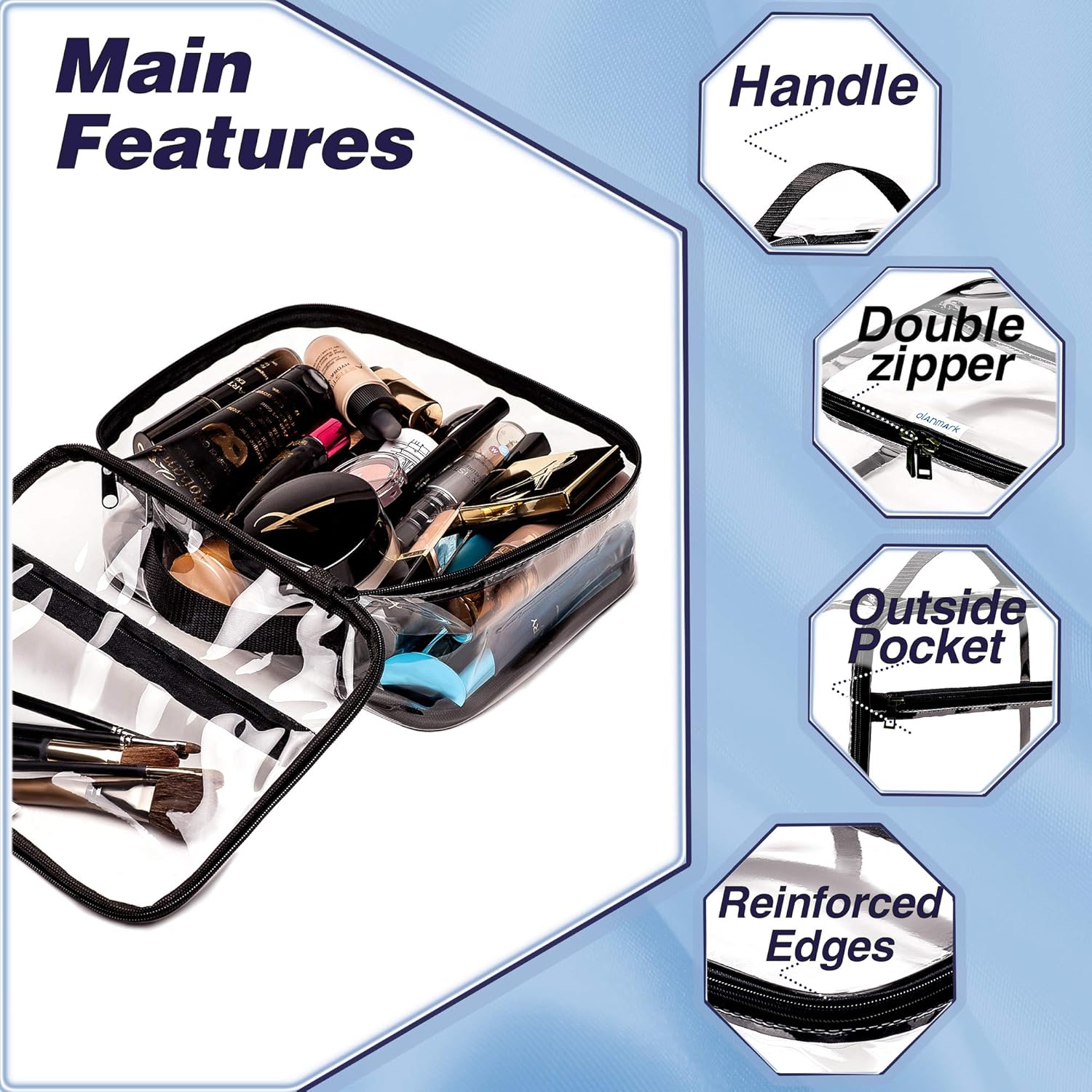 Clear Compression Packing Cubes 3 Set - Clear Toiletry Bag - PVC Makeup Bag - Large Transparent Cosmetic Travel Case