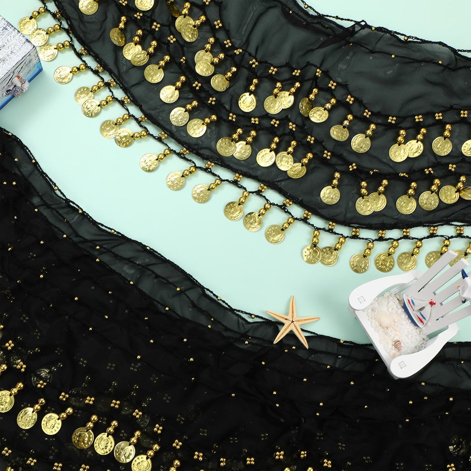 JaGely 24 Pieces Belly Dance Hip Scarf Belly Dancer Skirt with Gold Coins Bling Outfit Coin Costumes for Women - Image 4