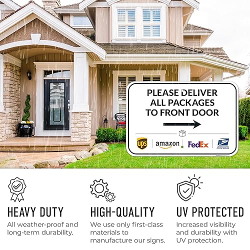Vista 592 de Cartel de entrega del paquete, letrero de instrucciones de entrega, 10 x 7 pulgadas, aluminio 040 libre de óxido, resistente a la decoloración