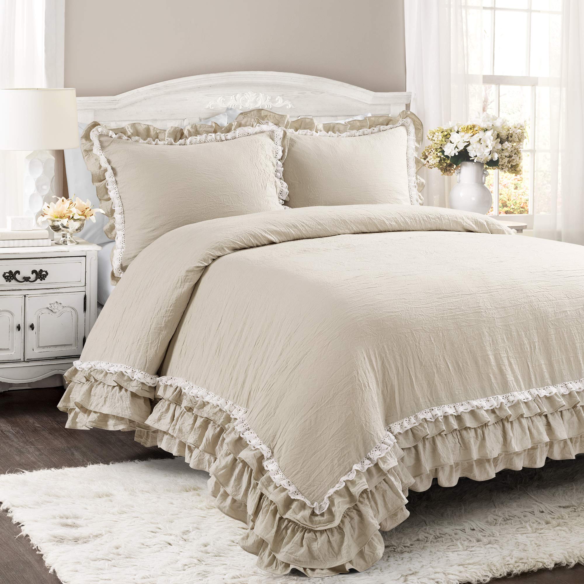 Lush Decor Ella ShabbyChic Ruffle Lace 3Piece King Comforter Set