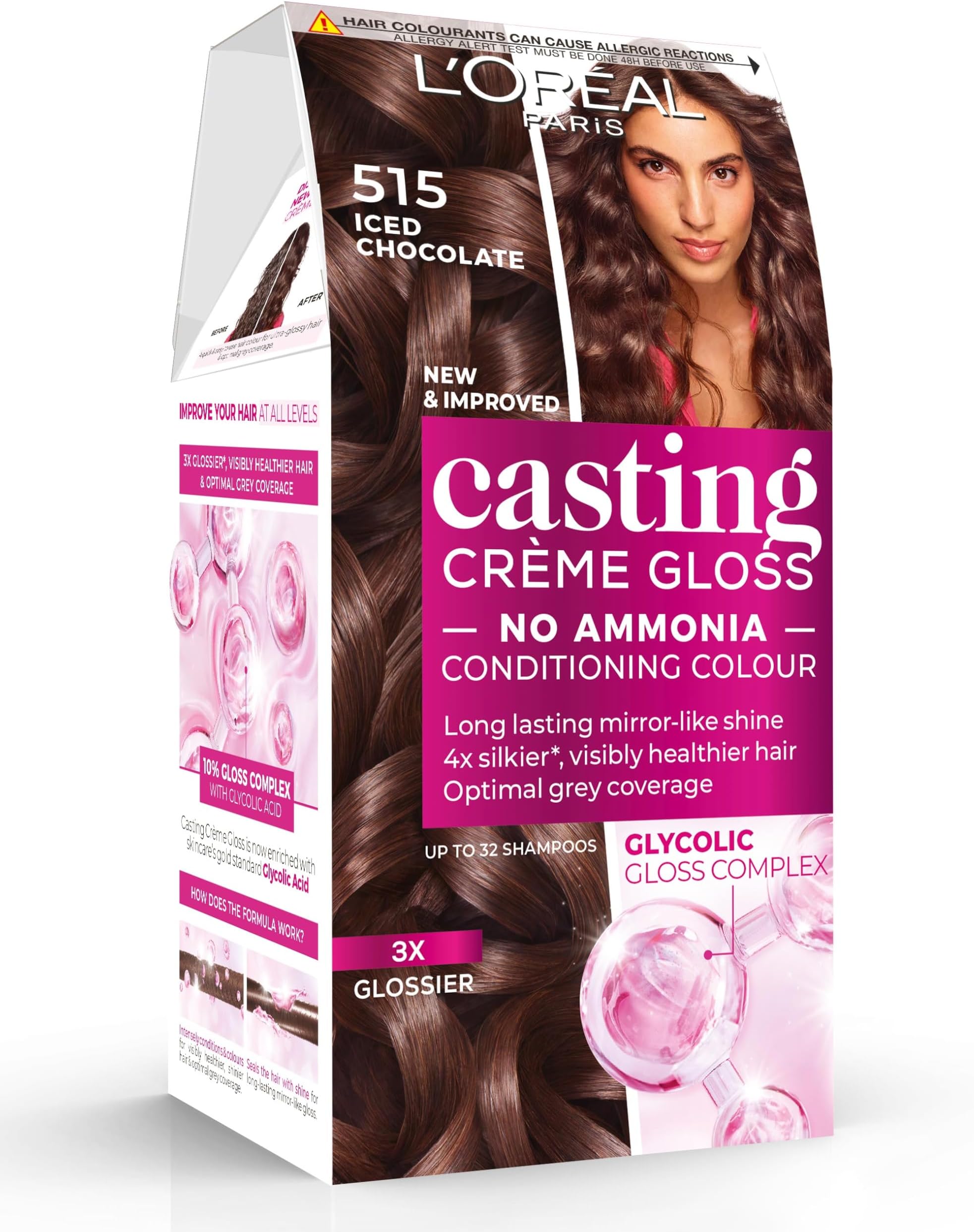L'Oréal Paris Casting Crème Gloss, Semi-Permanent Hair Dye, Radiant & Natural Colour, No-ammonia, Semi-Permanent Hair Colour Lasts 32 Washes, Shade: 515 Iced Chocolate