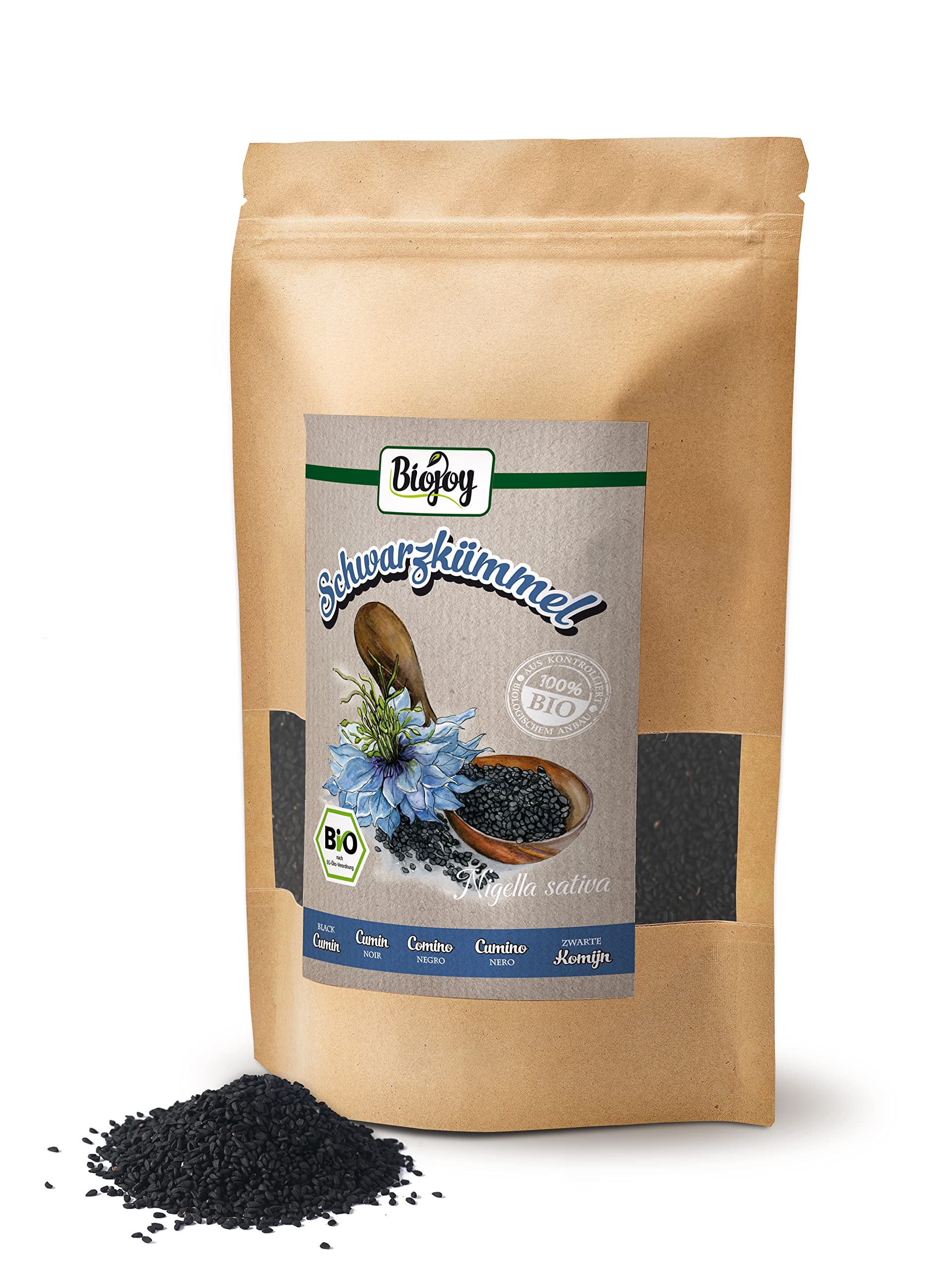 Biojoy Czarnuszka BIO (500 g), suszone i całe ziarna, nasiona czarnuszki, bez dodatków (Nigella sativa)