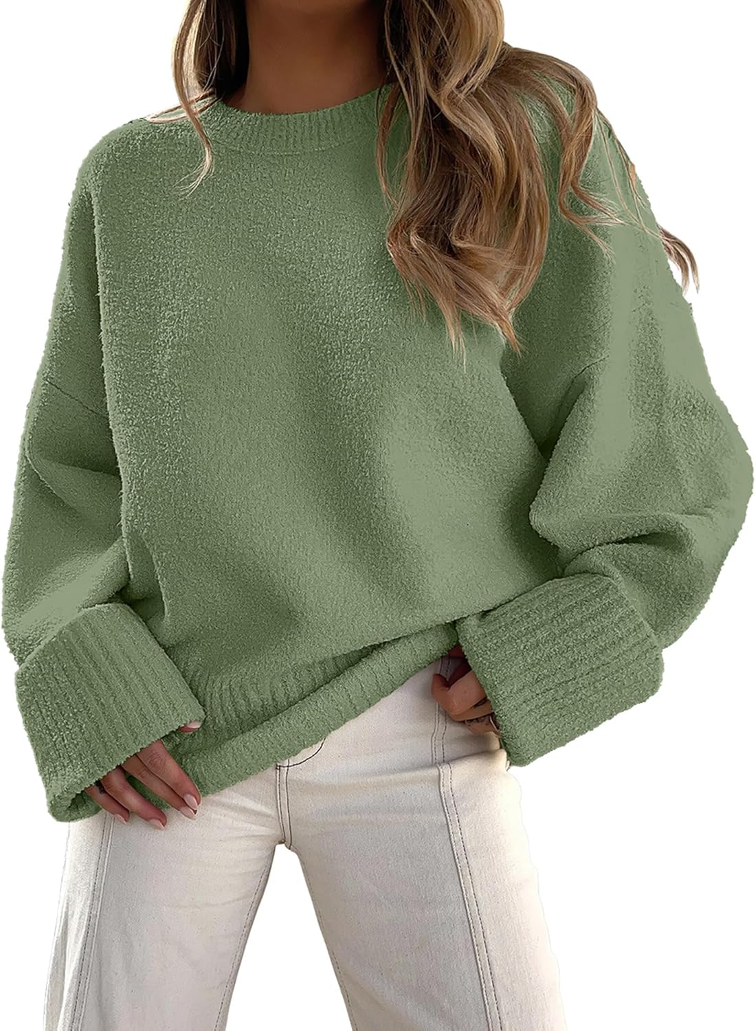 LOGENE Women's Oversized Sweater Crewneck Long Sleeve Soft Fuzzy Knit Pullover Sweaters 2025 Fall Winter Warm Tops Clothes