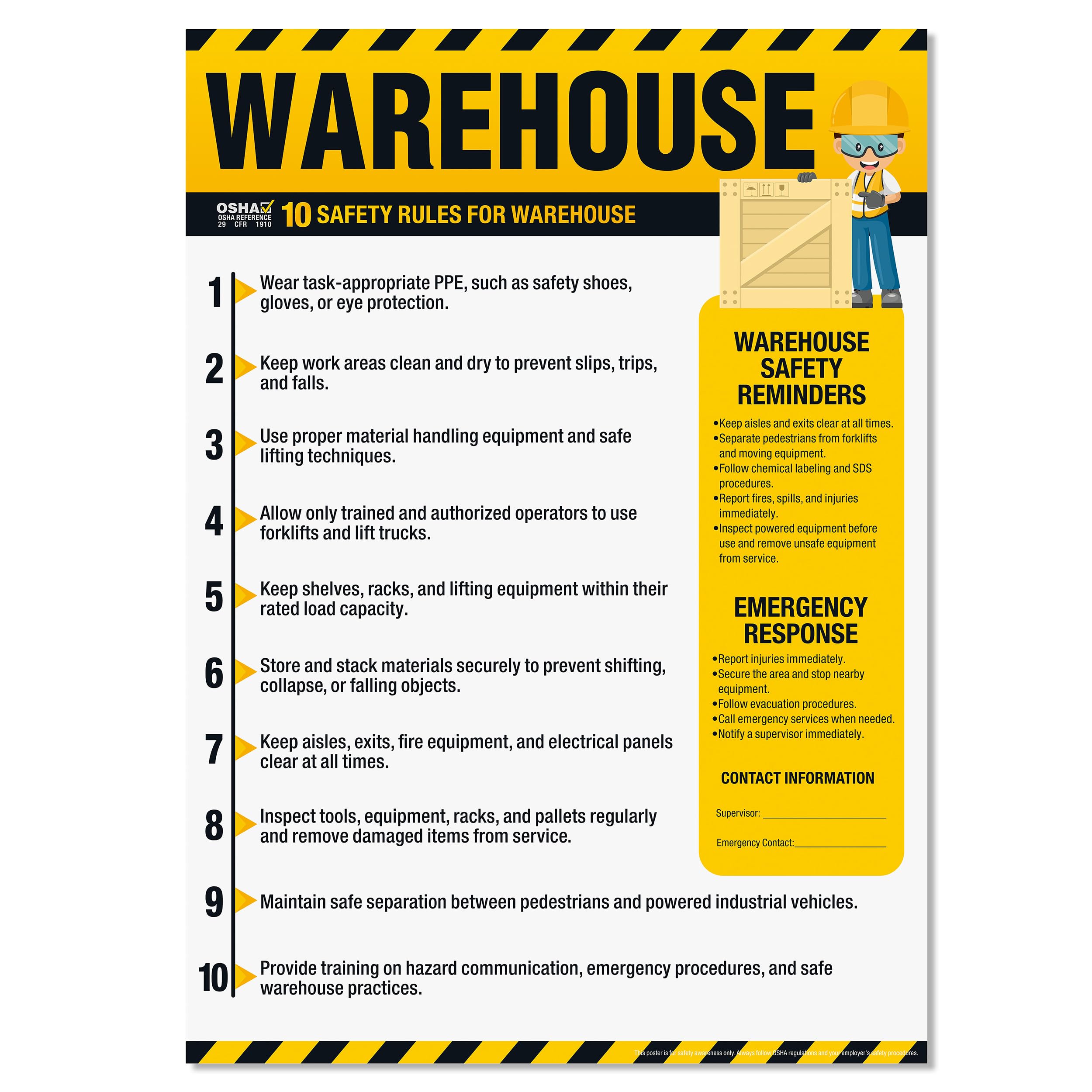 Construction Safety Rules Poster, 18"x24" OSHA Compliant Construction Safe Rules Checklist Guidelines Sign, Safety Awareness Poster for Workplace, Waterproof, Tear-resistant — Amazon image 7