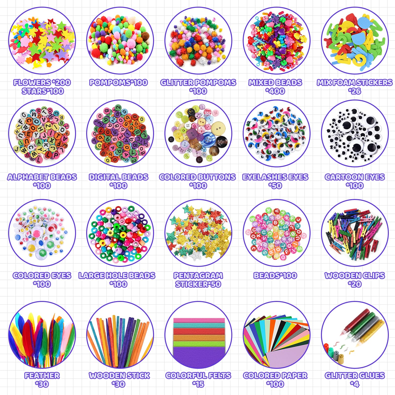 TAVADA Zestaw do Majsterkowania dla Dzieci, 3000 Sztuk, Scrapbookingu, Zestaw do Czyszczenia Fajek, Pomponów, Pióra, Cekiny
