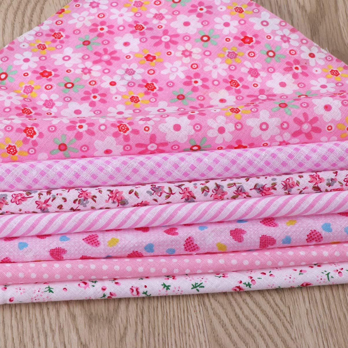 Exceart 7pcs Cotton Fabric Bundles Precut Squares Patchwork Quilting Fabric Quarter Fabric Bundle Patterns for DIY Sewing Scrapbooking Quilting (Pink)