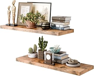 36 Inch Long Floating Shelves for Wall, Rustic Brown 12 Inch Deep Floating Shelves Set of 2, Wall Shelves for Bathroom Over Toilet, Live Edge Display Shelf with Invisible Brackets, Home Decor