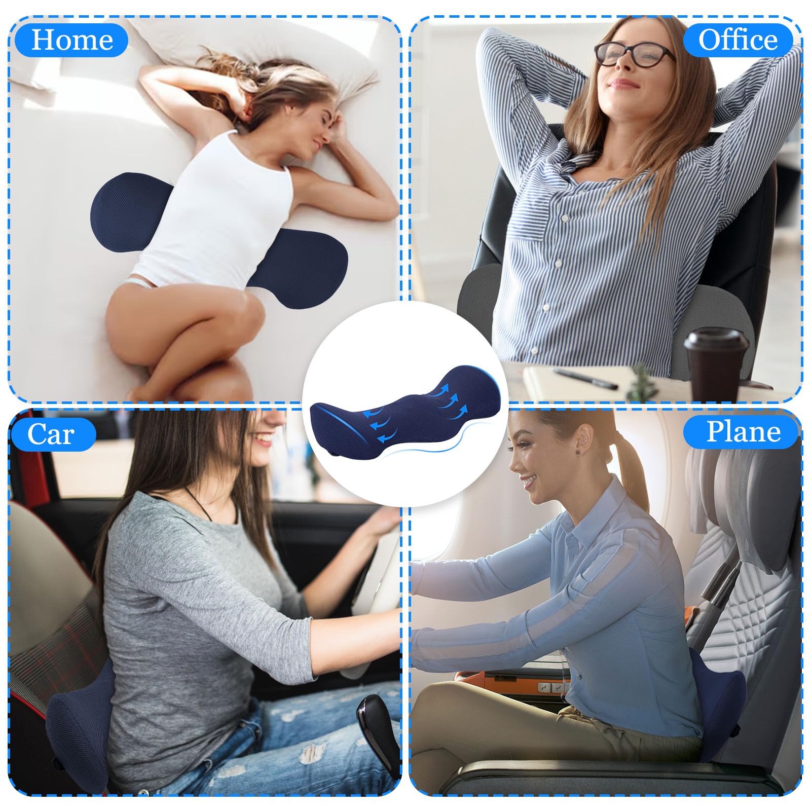 Ergonomiczna poduszka lędźwiowa do spania, podparcie lędźwiowe z pianki z pamięcią kształtu, poduszka lędźwiowa łagodzi ból pleców, zdejmowany kaptur, można prać w pralce (ciemnoniebieski)