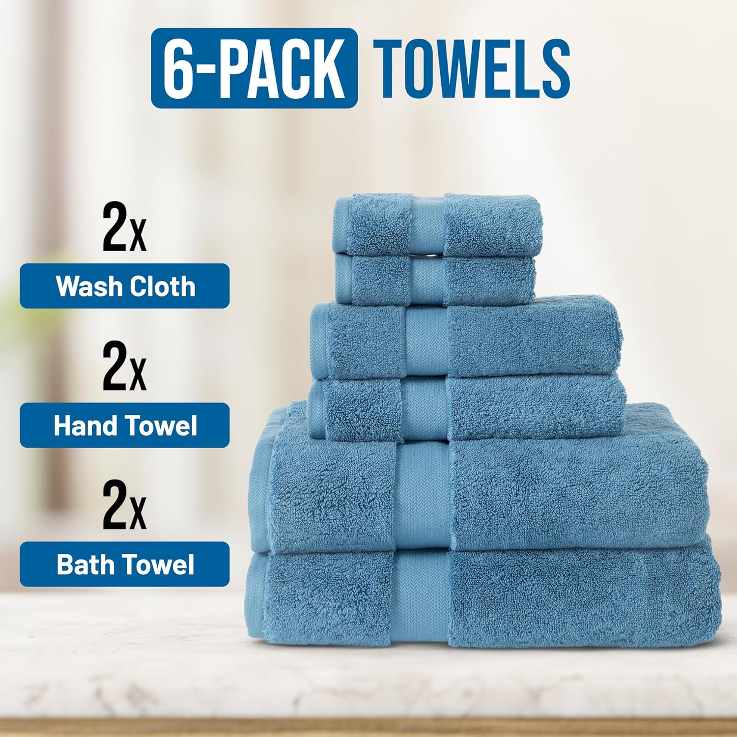 TOWELTIQUE- Organic Cotton Luxury Bath Towels Pack of 6 GOTS & Oeko- TEX Certified | Premium Soft, Absorbent & Quick-Drying Towels for Bathroom, Gym, Spa & Hotel Use – Turquoise - Image 3