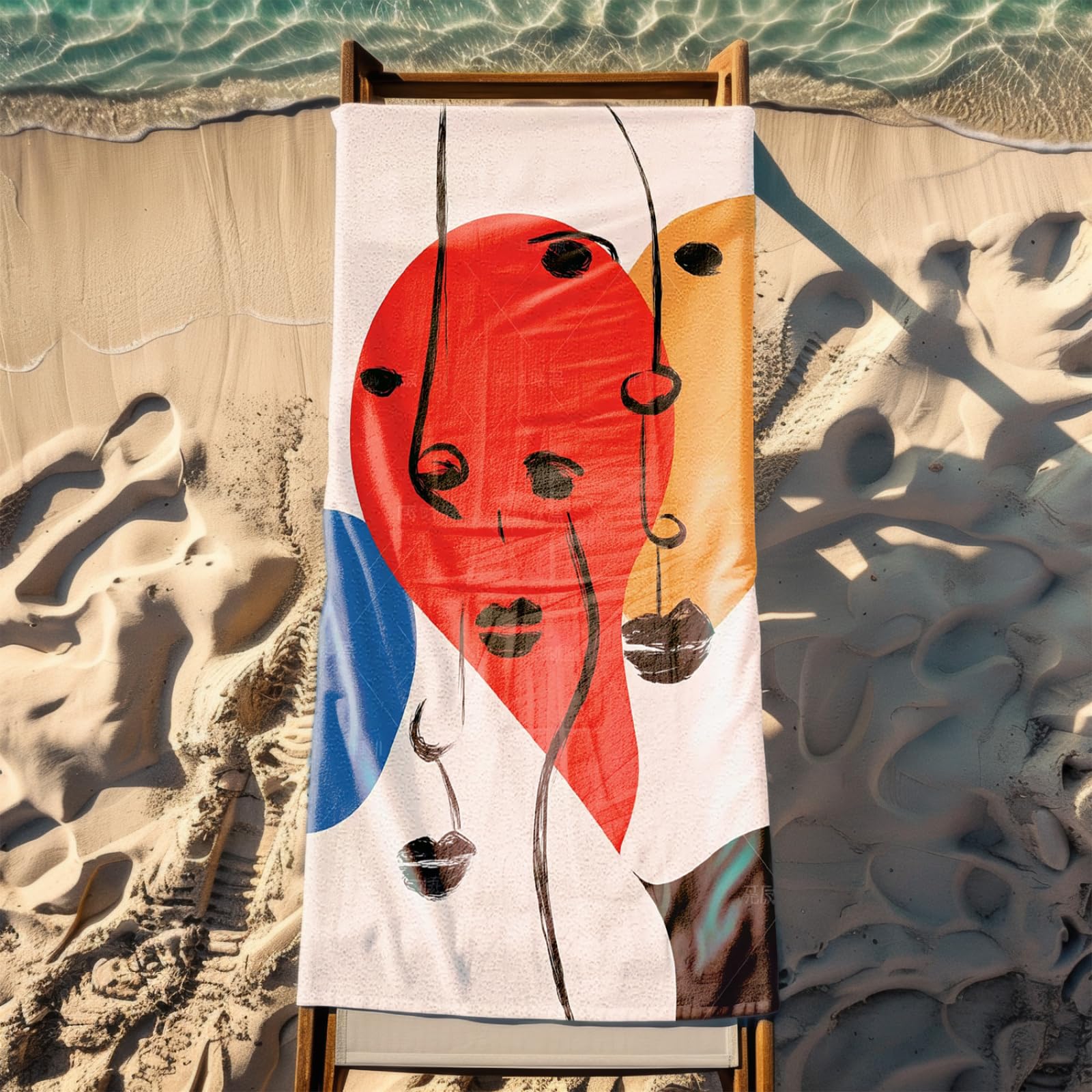 Telo Mare Microfibra 210x230 Rosso Blu Minimalista Telo Spiaggia Grande Antisabbia,XXL Asciugamano Mare, Asciugatura Rapida, Stuoia Spiaggia Leggero E Portatile