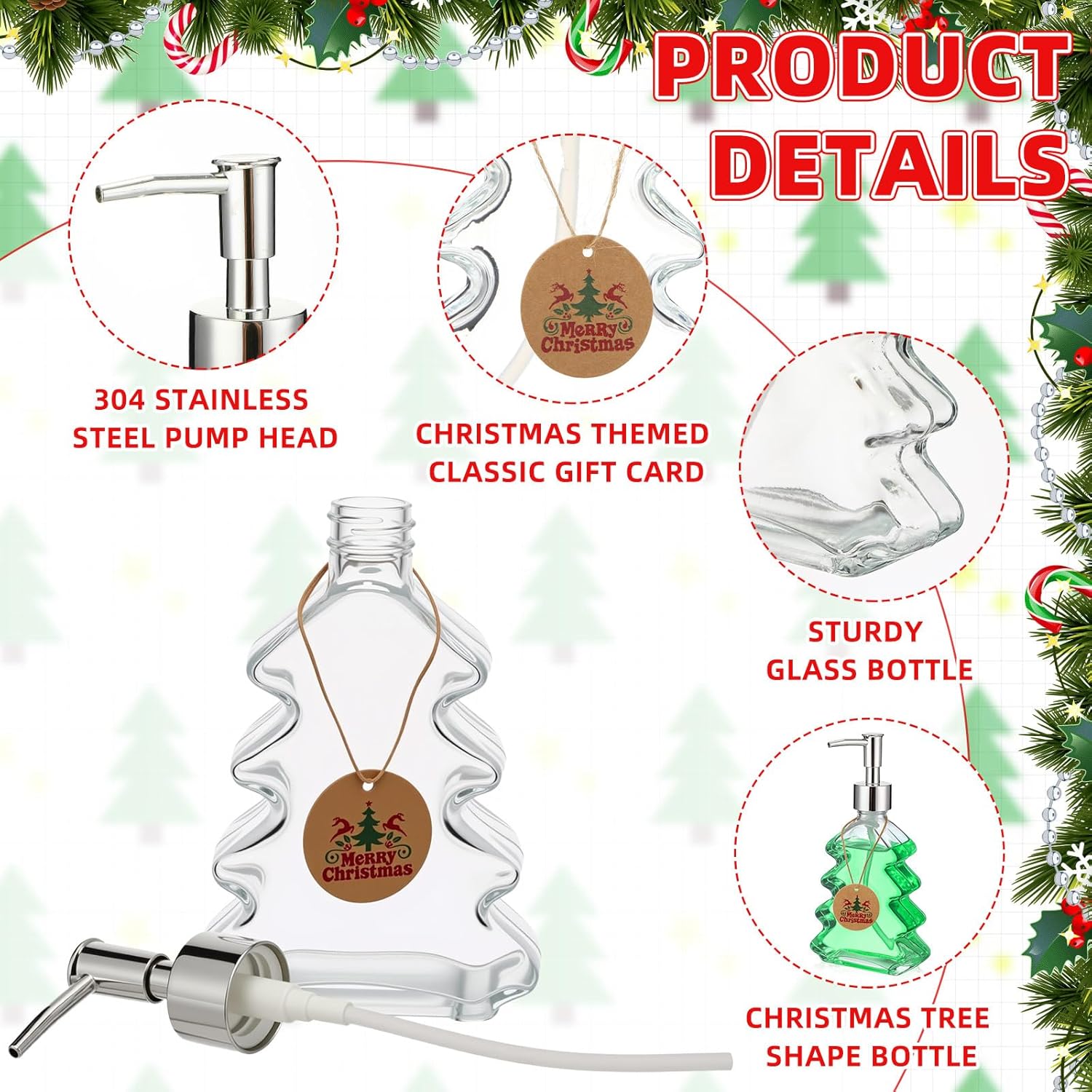 LemonRoad 12 Pcs Christmas Soap Dispense Gifts Bulk 7oz Clear Glass Soap Dispenser with Pump Christmas Tree Dispenser Bottle Scented Liquid for Xmas Decor, Kitchen, Bathroom Gift
