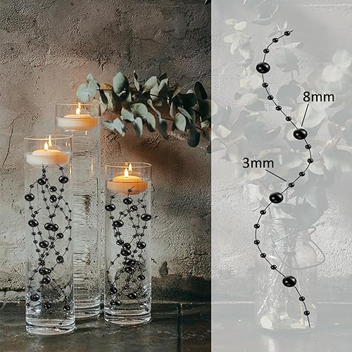 Miniatura 3 de 50 cuerdas de perlas para velas flotantes, perlas de imitación de efecto flotante para relleno de jarrón, decoración de mesa de centro de mesa para