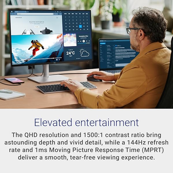 Dell 27 Plus USB-C Monitor - S2725DC, QHD (2560x1440), 144Hz, IPS, 1ms MPRT, AMD FreeSync, 99% sRGB, Height Adjust, Built-in Speakers, 2 USB-C, DisplayPort, HDMI, 2 USB-A, 3 Year Warranty, White - 2