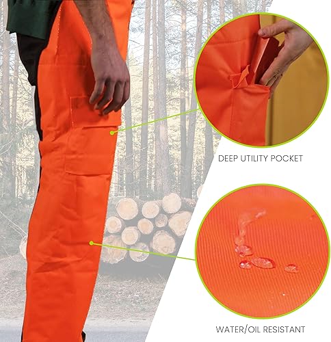 Miniatura 3 de Chaps para motosierra para hombre, estilo delantal con bolsillo y cinturón ajustable, equipo de seguridad