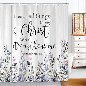 Blue Eucalyptus Shower Curtain,Watercolor Plant Leaves with Floral Bathroom Shower Curtain,Inspirational Quote Shower Curtain Set with Hooks,Modern Botanical Fabric Cloth Bath Curtain 72X84in