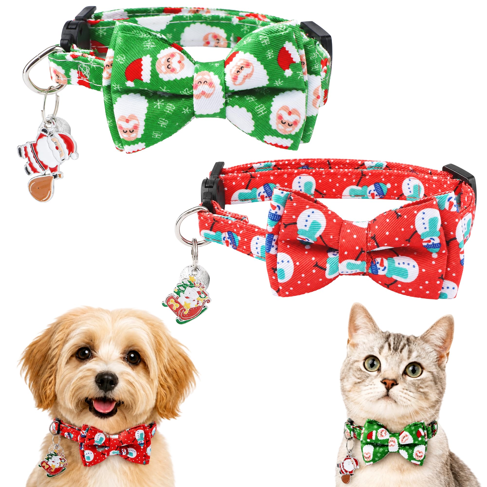 HACRAHO Christmas Cat Collars with Bow Tie and Bell,2PCS Pet Neckwear