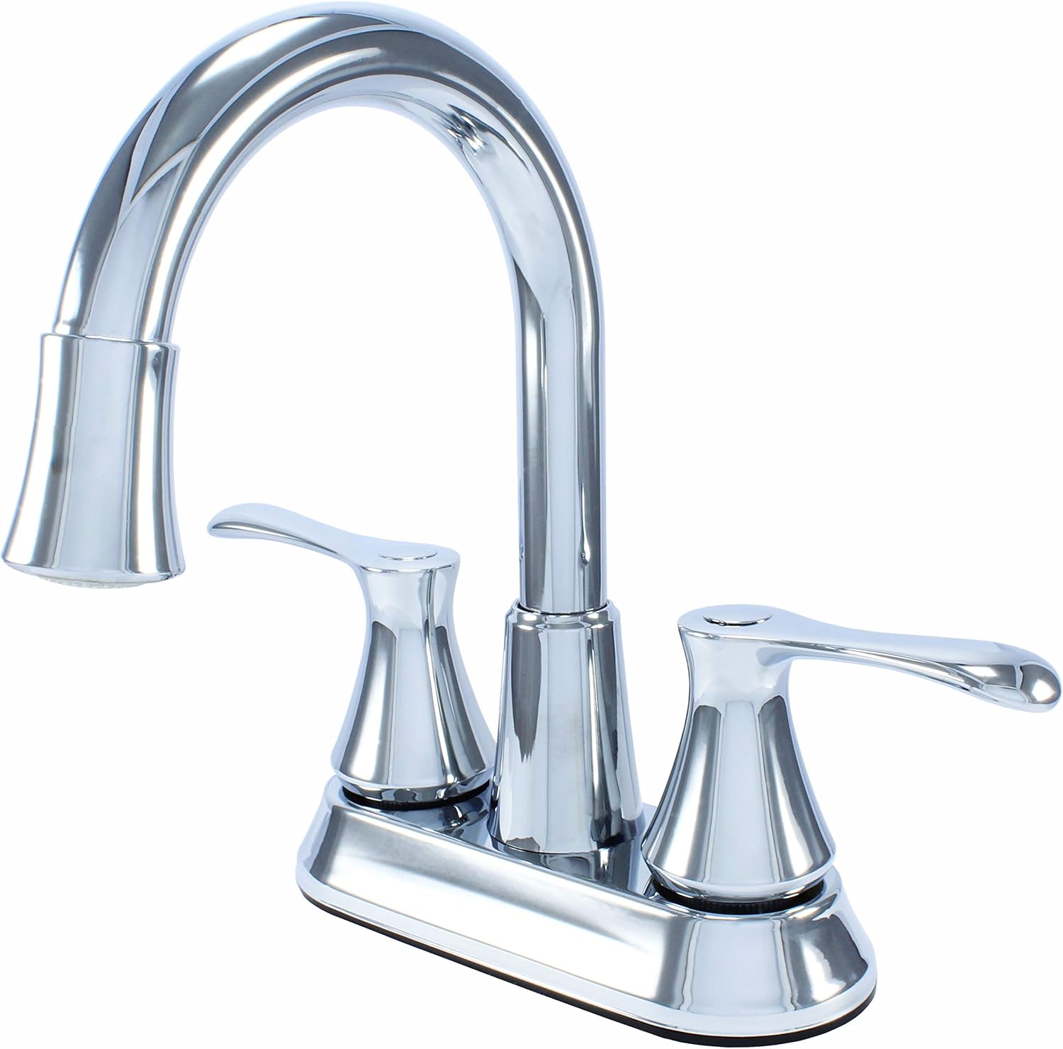 WMF 14167060 LED Lights Lavatory Bathroom Faucet Double Lever Handle, No Battery Needed, Swivel Spout, Chrome, for Vanity, Countertop, with Deck Plate Pop Up Drain, 4 Inch Centerset