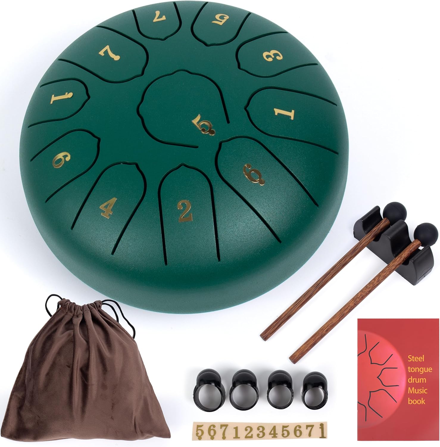 Rain Drum for Outdoor Steel Tongue Drum Instrument for Yoga and Meditation - 6 Inch 11 Tones in C Major Green
