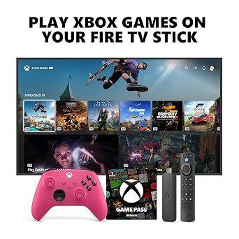 Xbox Wireless Gaming Controller 2025 Deep Pink + Fire TV Stick 4K Max Game Pass Ultimate 1 Month - Gaming Bundle for Console, PC & Cloud Gaming