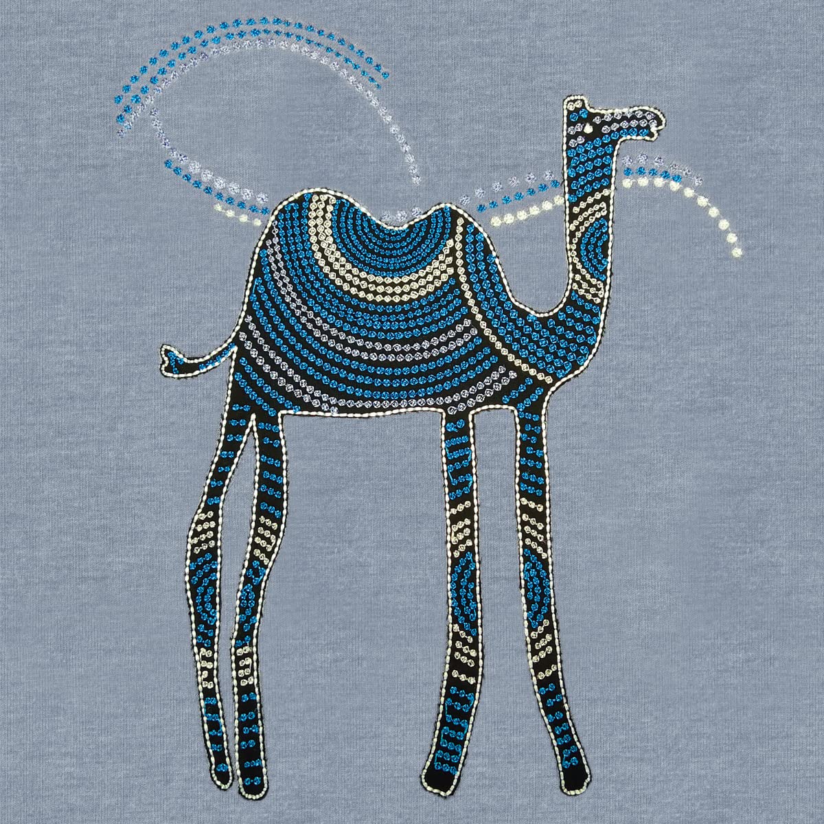 Das Original THERALINE Schwangerschafts- & Stillkissen | gefüllt mit sandfeinen Original-Mikroperlen | inkl. Außenbezug „Melange Blau-grau Bambus-Kollektion m. Appl. Kamel | 190 cm