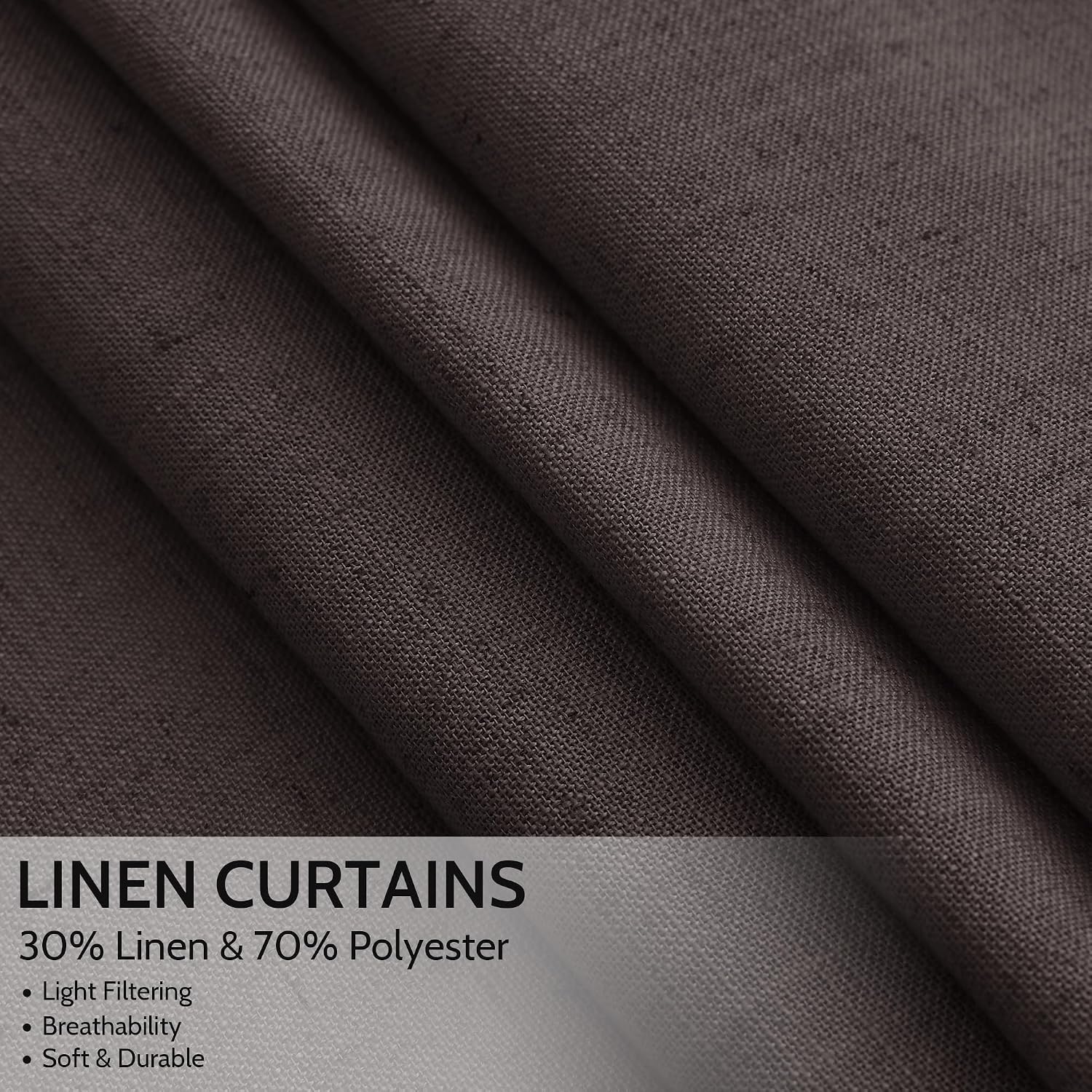 Cocoa Coffee Curtains 63 Inches Long 2 Panel Sets for Living Room Bedroom, Light Filtering Linen Drapes for Kitchen Windows Rod Pocket or Back Tab Curtain,Semi Sheer 52x63 thumbnail