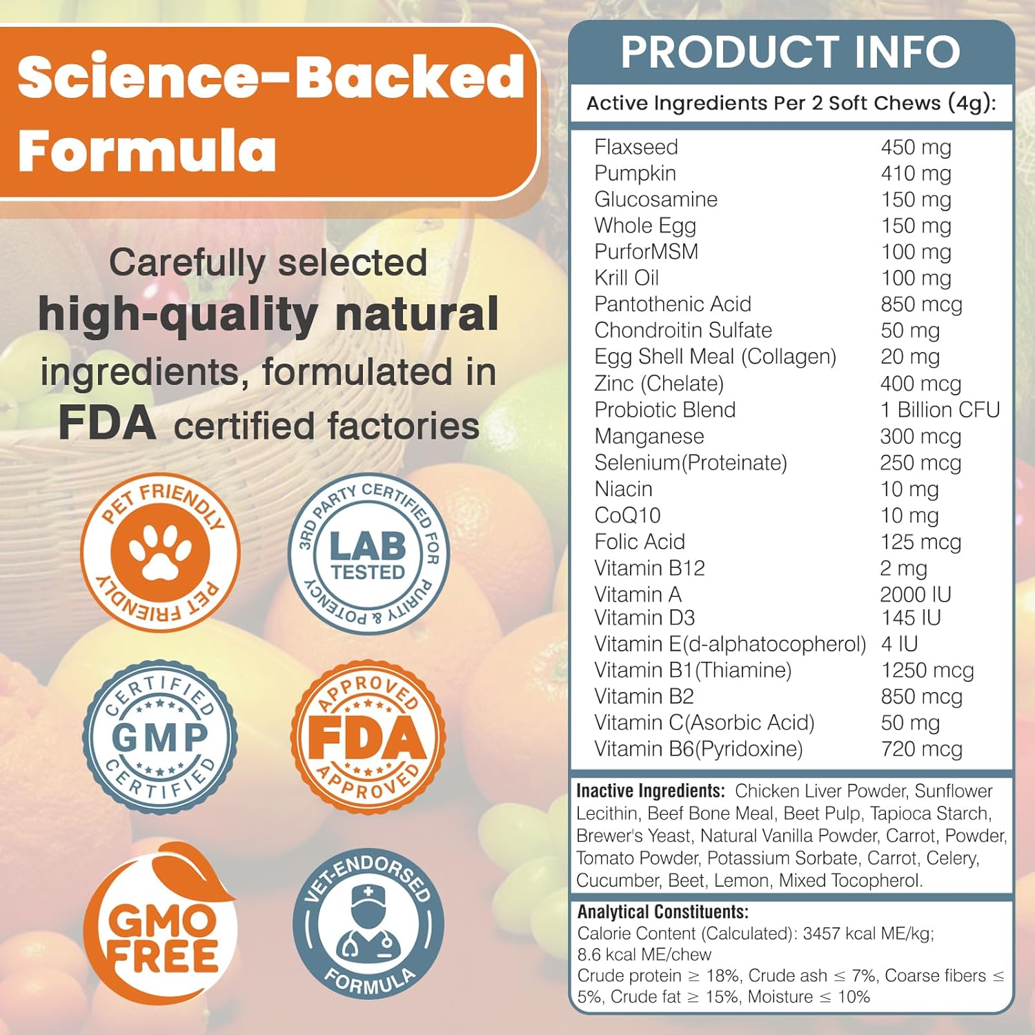 24-in-1 Dog Vitamins and Supplements 200 Ct Dogs Multivitamin Chewable Contain Chondroitin Probiotics Omega-3 Glucosamine for Dogs Skin Coat Heart Joint Gut Liver Brain Eyes Immune Support - Chicken - Image 6