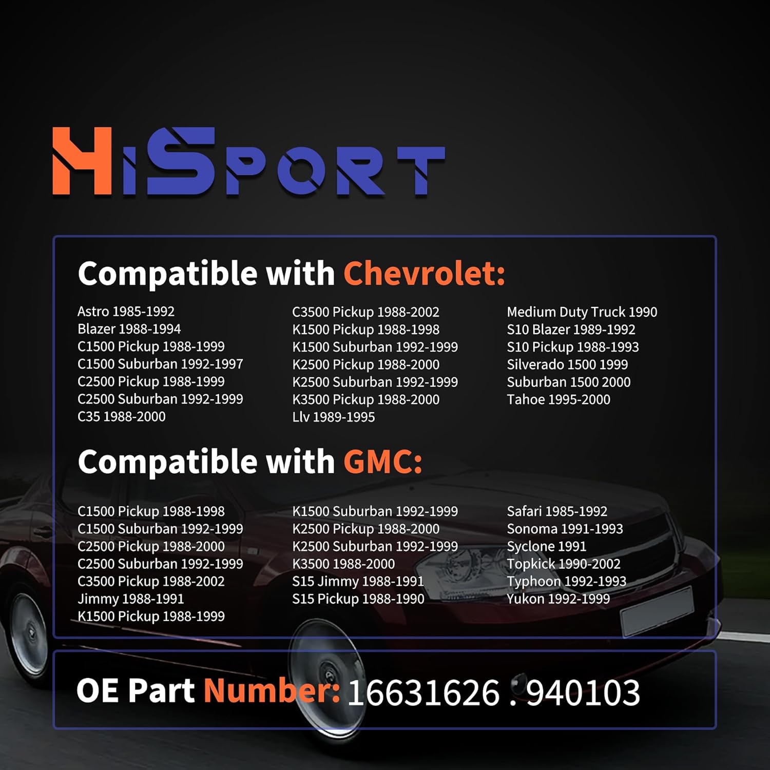 HiSport Front Left Right Side Door Latch Assembly Replacement for Chevrolet GMC Truck Astro Blazer Kodiak LLV Medium Duty C1500 C2500 C3500 K1500 K2500 K3500 Replaces 16631626 16631627 940-103 940-102