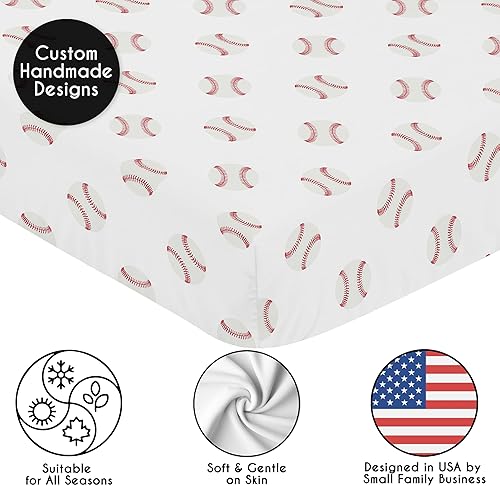 Miniatura 5 de Sweet Jojo Designs Parche de béisbol rojo y blanco juego de sábanas bajeras para cuna para bebé bebé suave para recién nacidos se adapta a colchón