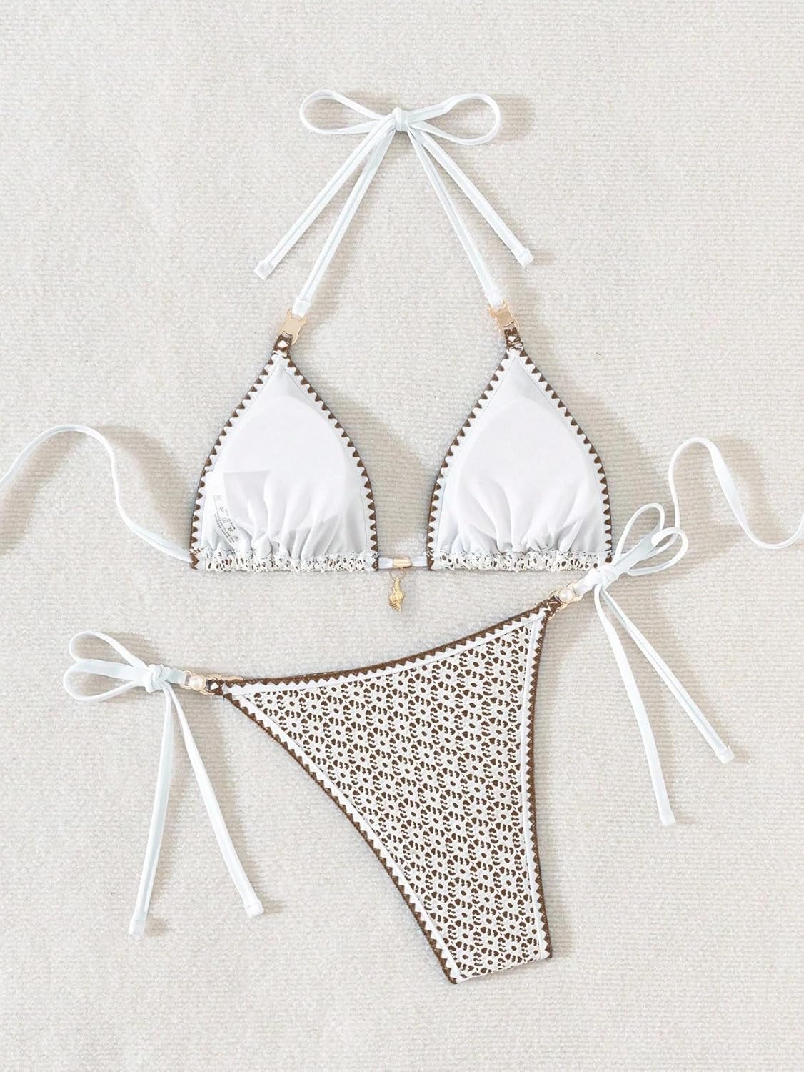 Fanuerg Women's Two Piece Bikini Sets Sexy Halter String Triangle Swimsuits Textured Color Block Bathing Suit - Image 5