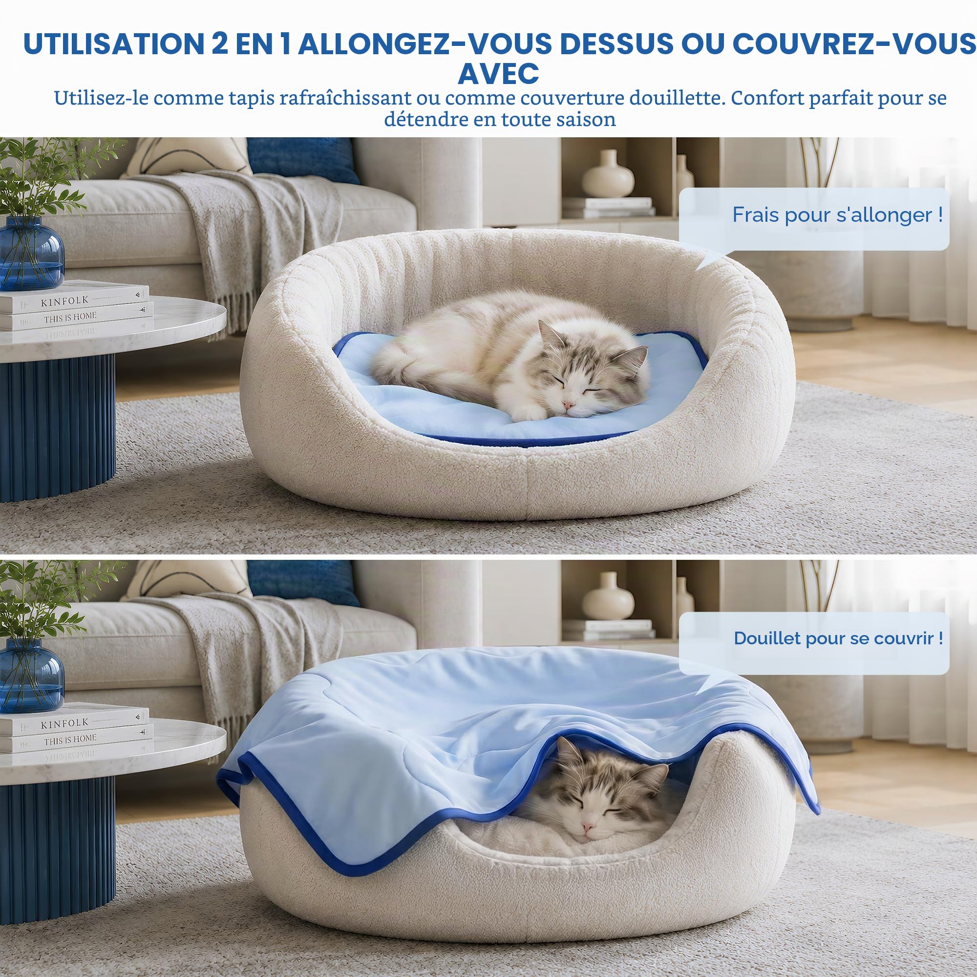 Deconovo Tapis Rafraîchissant pour Chien et Chat, Auto-refroidissant, Respirant, Pliable, pour Intérieur et Extérieur, 150x100 cm, Bleu Clair