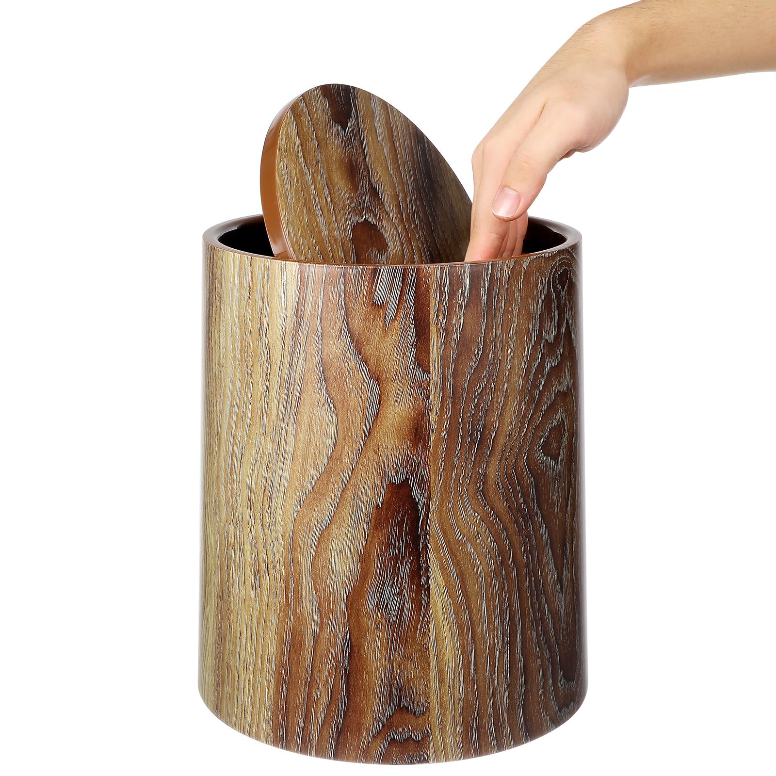 Alipis Mülleimer Pp Material 12l in Holzoptik mit Schwingdeckel Runder Leicht zu Reinigen Vielseitig Einsetzbar und Dekorativ für Büro und Wohnzimmer