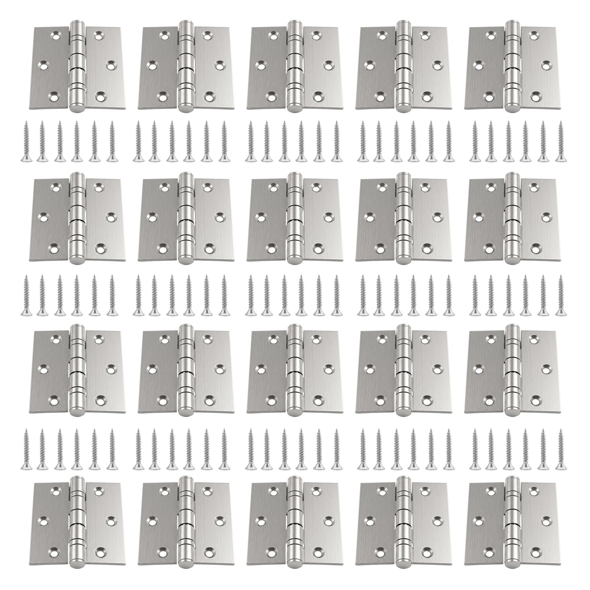 MUKSUET 20 Set 75mm 3 Inch Heavy Duty Ball Bearing Door Hinges, 2.5mm Thickened 304 Stainless Steel Butt Hinges with Screws for Kitchen, Cabinet, Wood