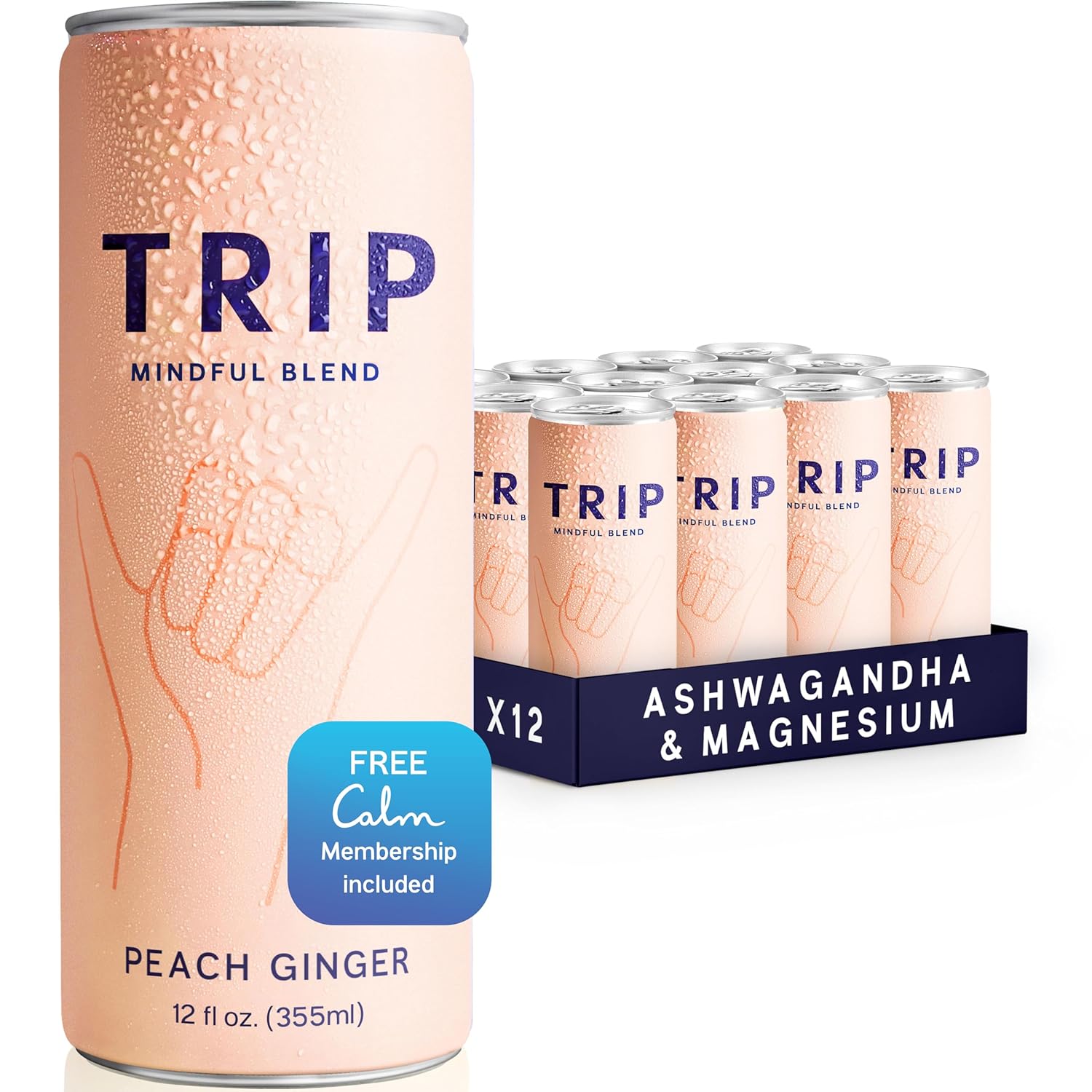 Trip Mindful Blend Lightly Sparkling Adaptogen Seltzer Peach Ginger