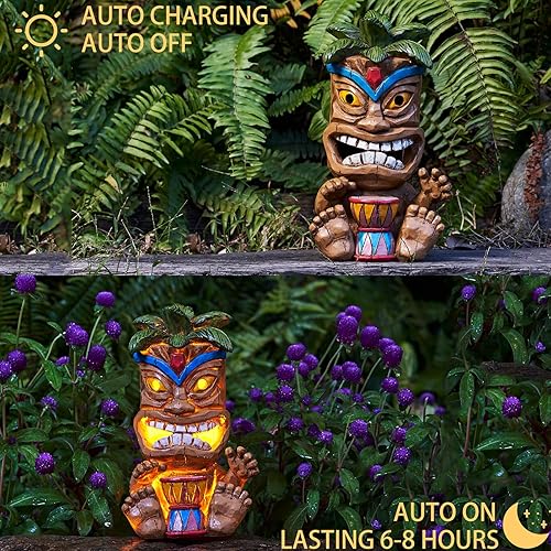 Miniatura 4 de Decoración de estatua de Tiki para exteriores, luz solar, estatuas de jardín Tiki para decoración de bar, poste de tótem, figuras impermeables para