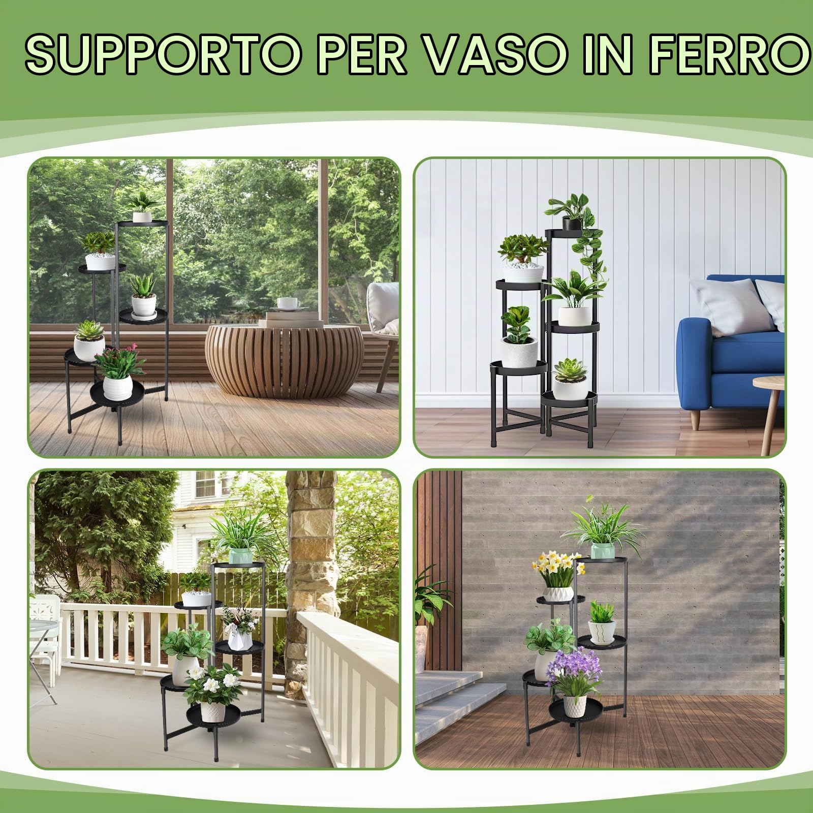 lalago Scaffale Portavasi, 5 Ripiani Ø25cm Mobile Portafiori Metallo, Tavolino per Vasi, Fioriera Interno con 5 Mensole Porta Piante, per Balcone, Giardino, Soggiorno, Camera da letto, Sala studio