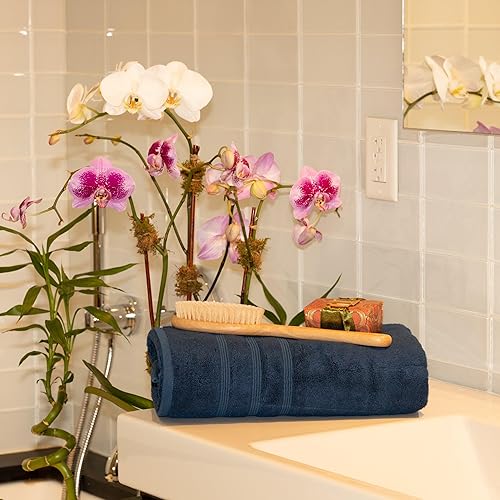 Miniatura 2 de Juego de 2 toallas de baño de lujo de 700 GSM, 35 x 70 pulgadas, color azul marino, toallas turcas de gran tamaño, viscosa hecha de bambú, algodón